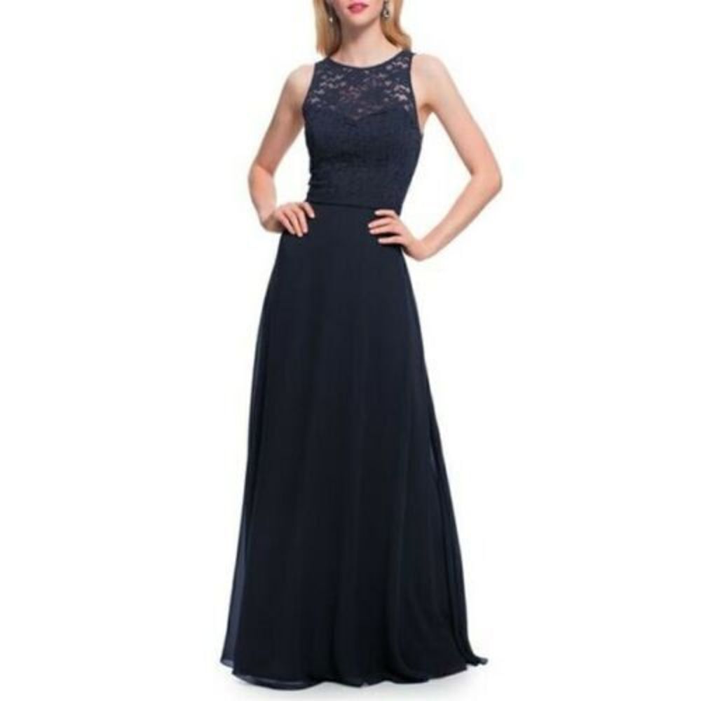 Levkoff Halter Open Back Lace Dress